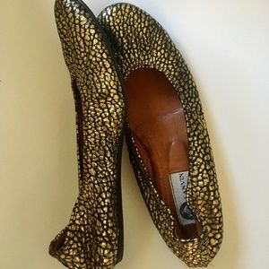 Lanvin Ballet Flats Career Black Gold Leather Sz 8